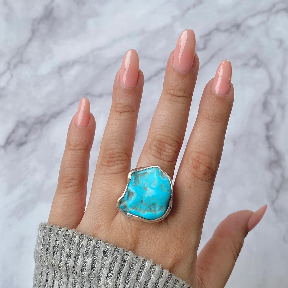 Turquoise (Rough) Adjustable Ring-(TRQ-R-130)